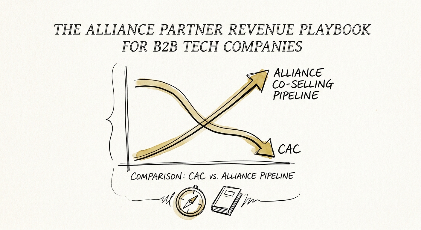 Comparison graph showing customer acquisition costs (CAC) dropping as alliance co-selling pipeline increases.