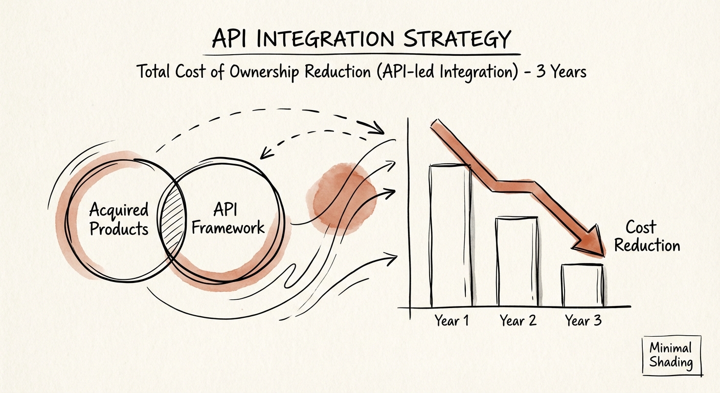 Chart showing total cost of ownership reduction for API-led integration over 3 years