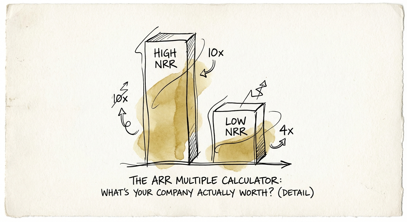 Bar chart comparing valuation multiples for high NRR vs low NRR SaaS companies.