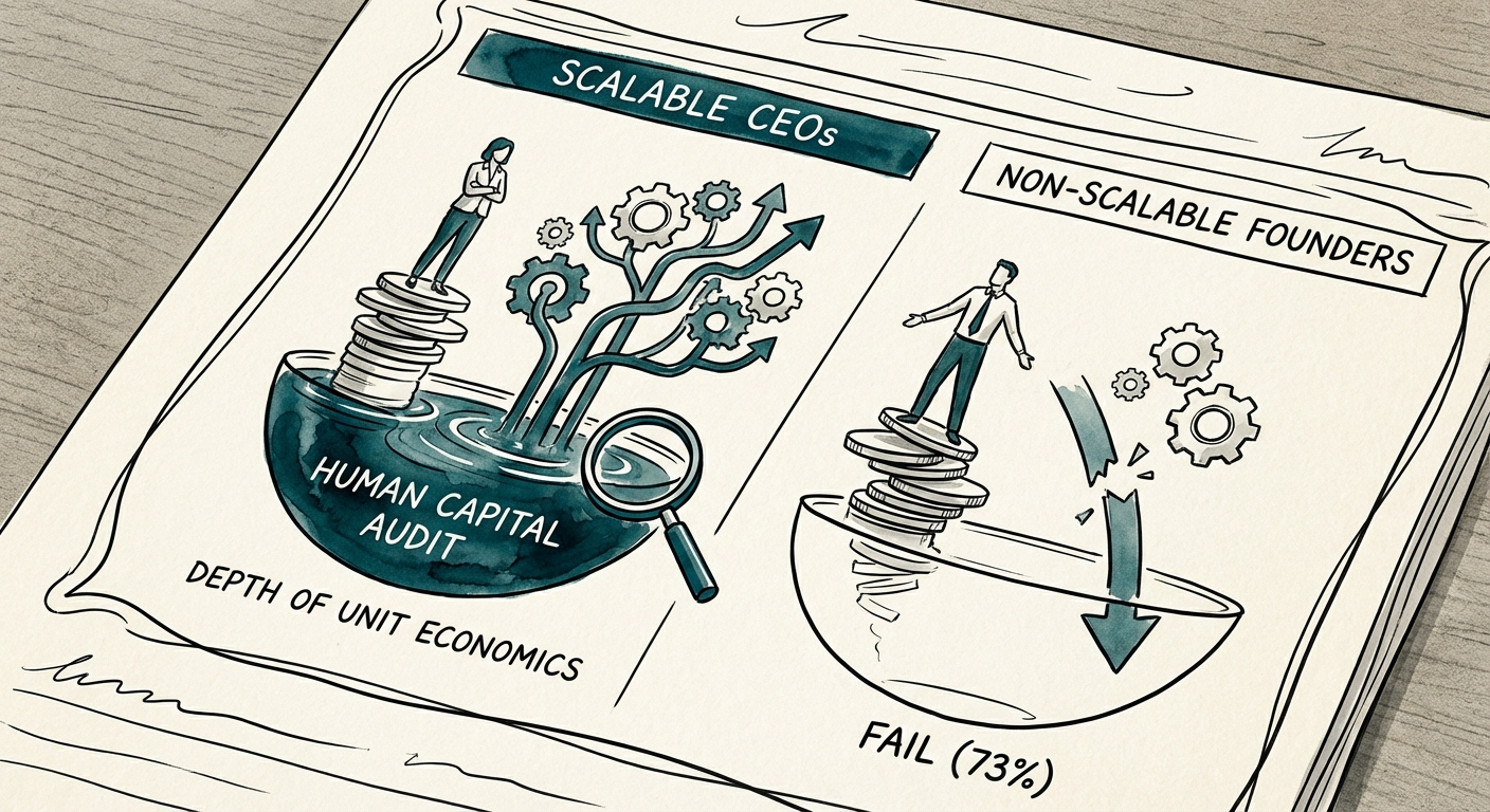 Comparison chart showing unit economics depth of scalable CEOs versus non-scalable founders.