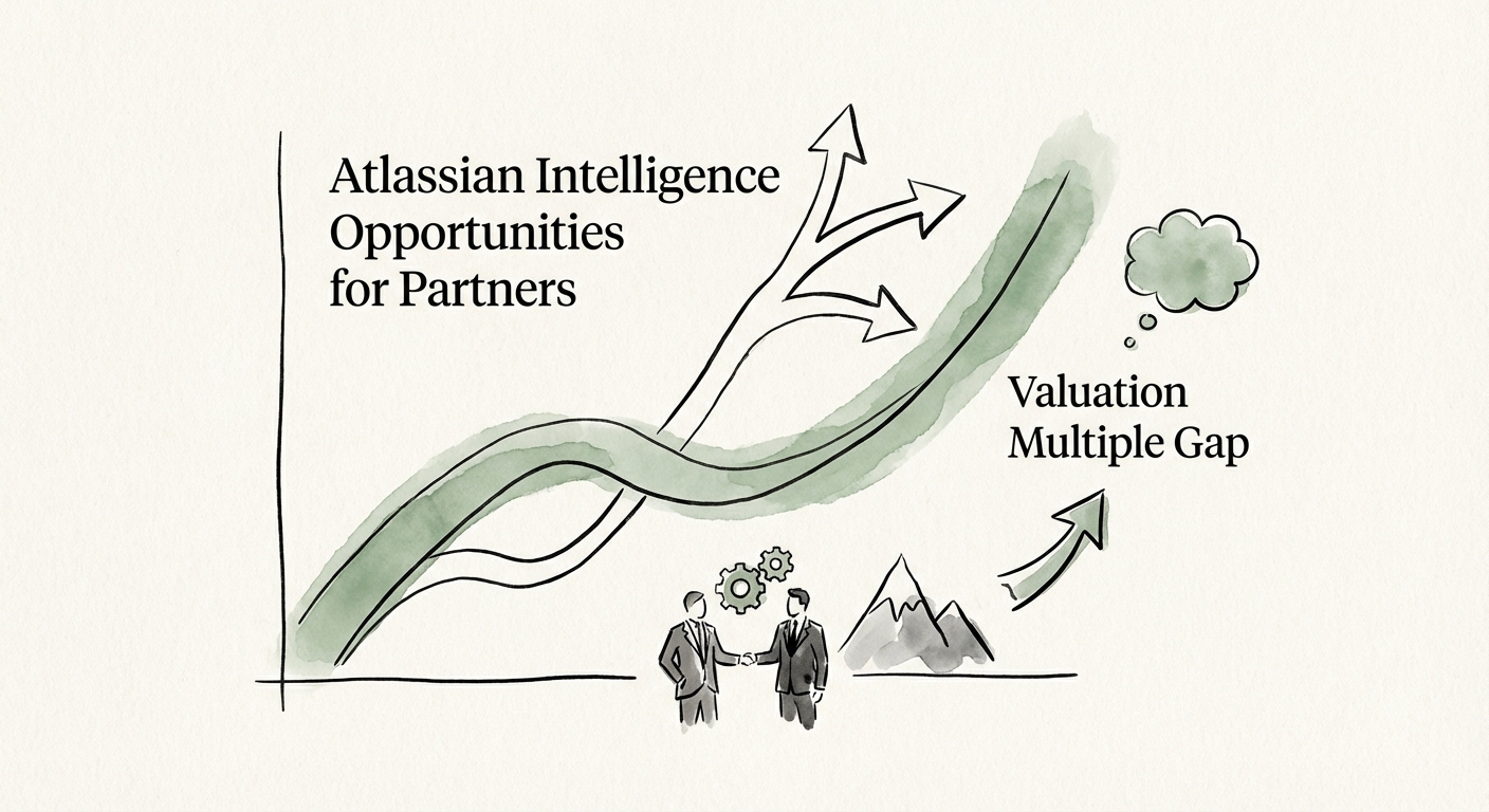 Graph showing the valuation multiple gap between Atlassian resale partners and AI governance specialists