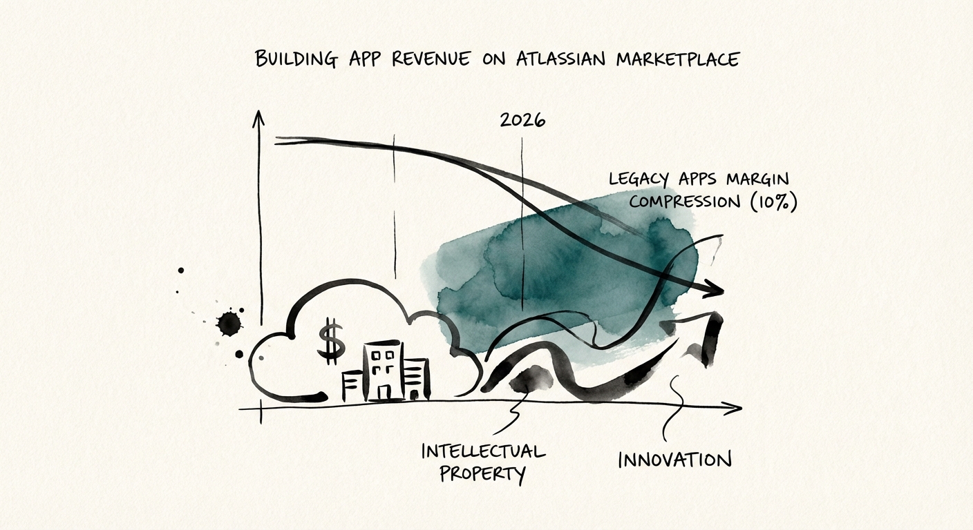 Chart illustrating the 10% margin compression timeline for legacy Atlassian apps in 2026