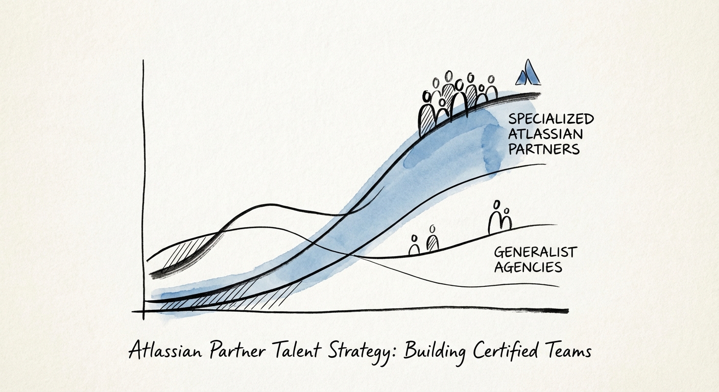 Graph comparing valuation multiples of Specialized Atlassian Partners vs Generalist Agencies