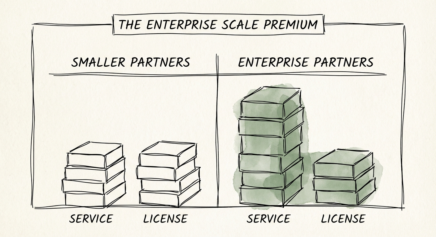 Comparison chart of service-to-license ratios for Atlassian partners