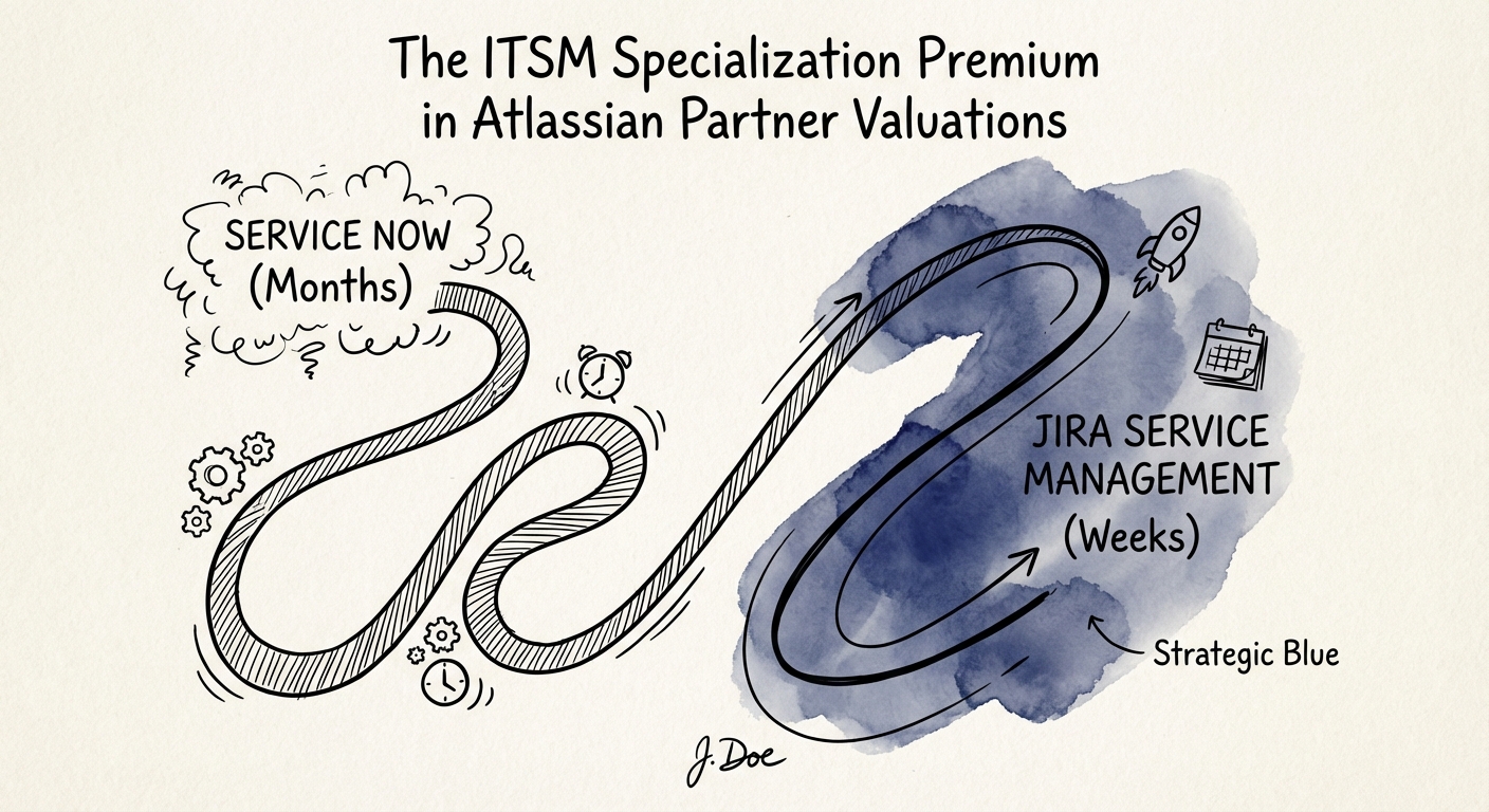 Comparison of implementation timelines: ServiceNow (Months) vs Jira Service Management (Weeks).