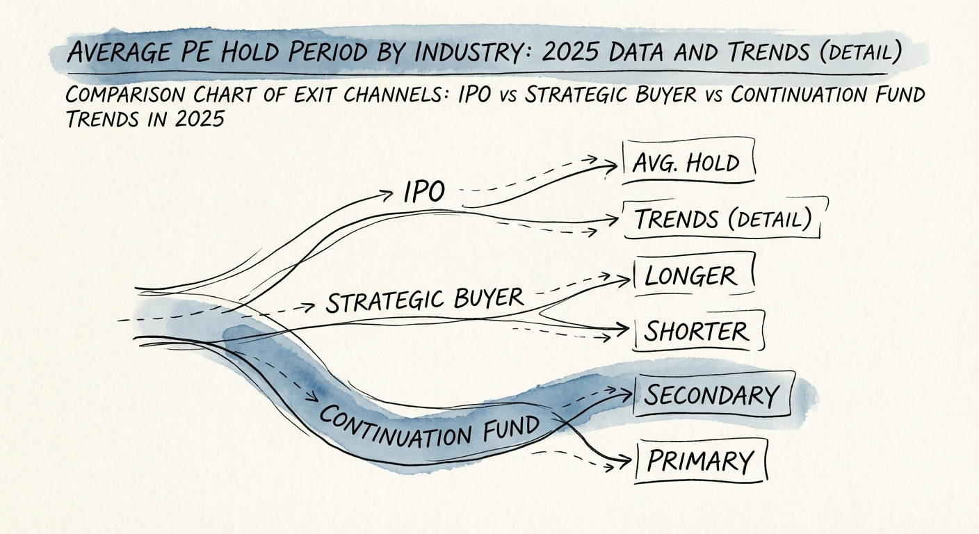 Comparison chart of exit channels: IPO vs Strategic Buyer vs Continuation Fund trends in 2025