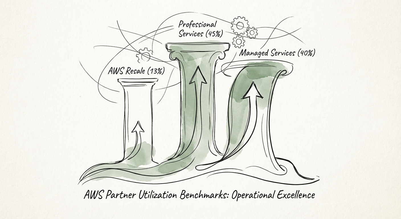 Chart comparing gross margins for AWS Resale (13%) vs. Professional Services (45%) vs. Managed Services (40%).