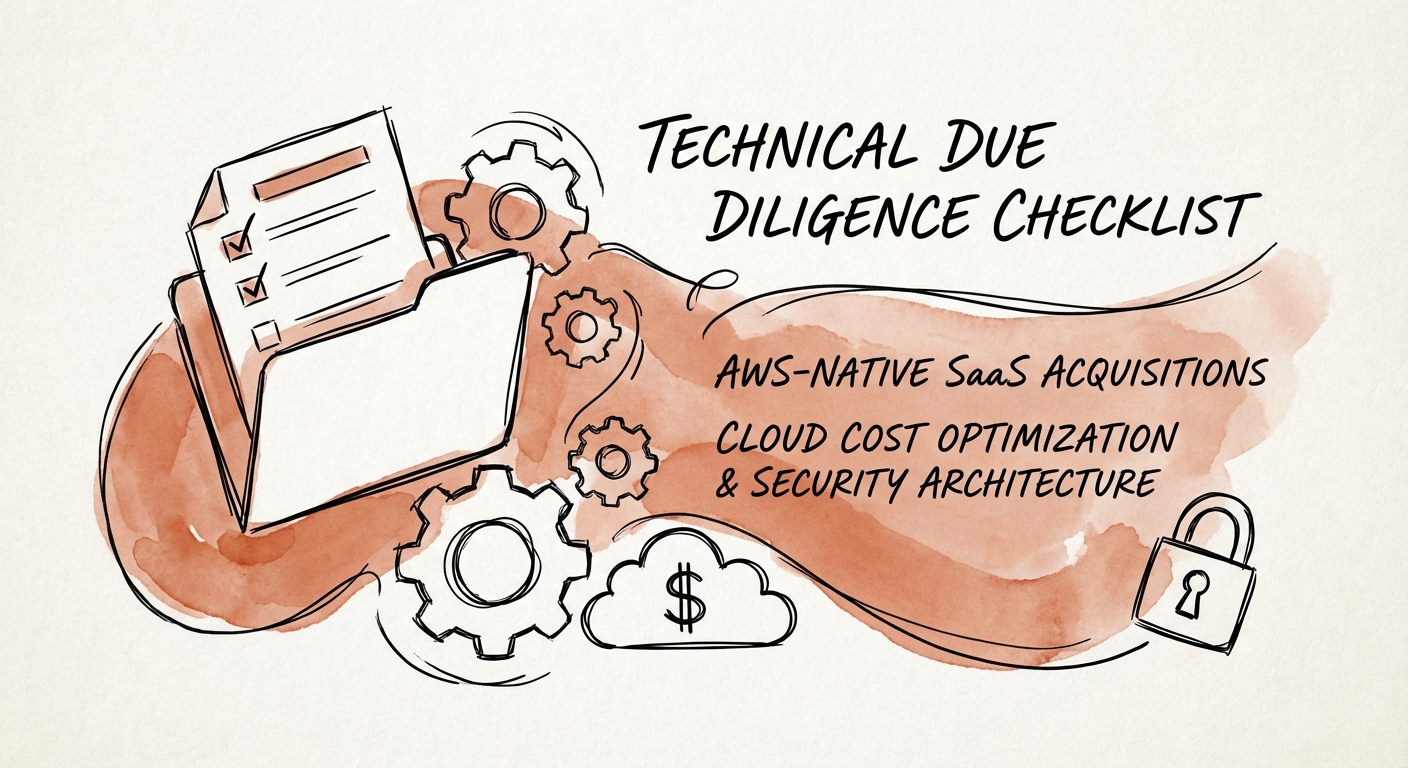 AWS technical due diligence checklist focusing on cloud cost optimization and security architecture