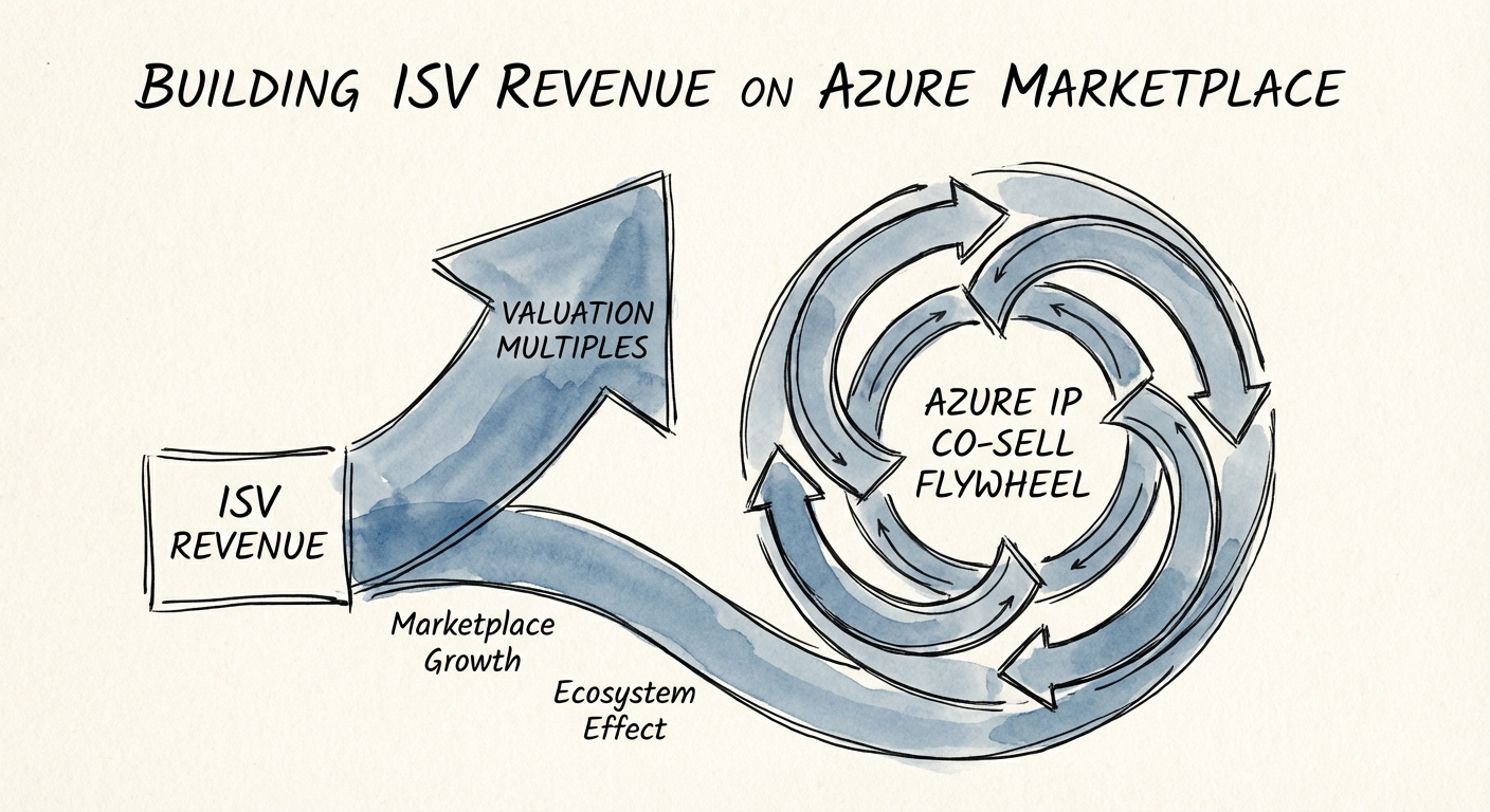 Diagram illustrating the Azure IP Co-sell flywheel effect on ISV valuation multiples