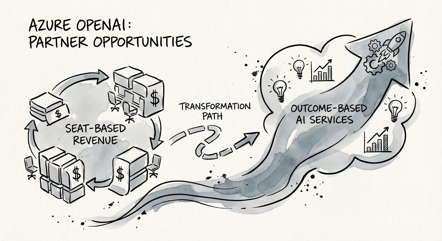 Diagram comparing 'Seat-Based' revenue models vs. 'Outcome-Based' AI service models.