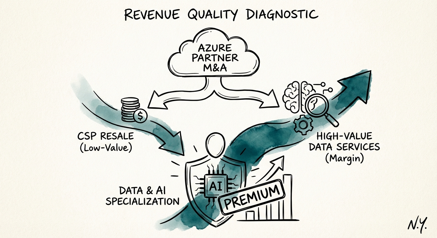 Diagram illustrating the 'Revenue Quality Diagnostic' methodology: separating CSP resale revenue from High-Value Data Services margin.