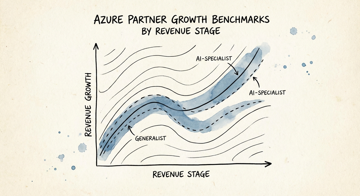 Graph showing Azure partner revenue growth curves: Generalist vs AI-Specialist