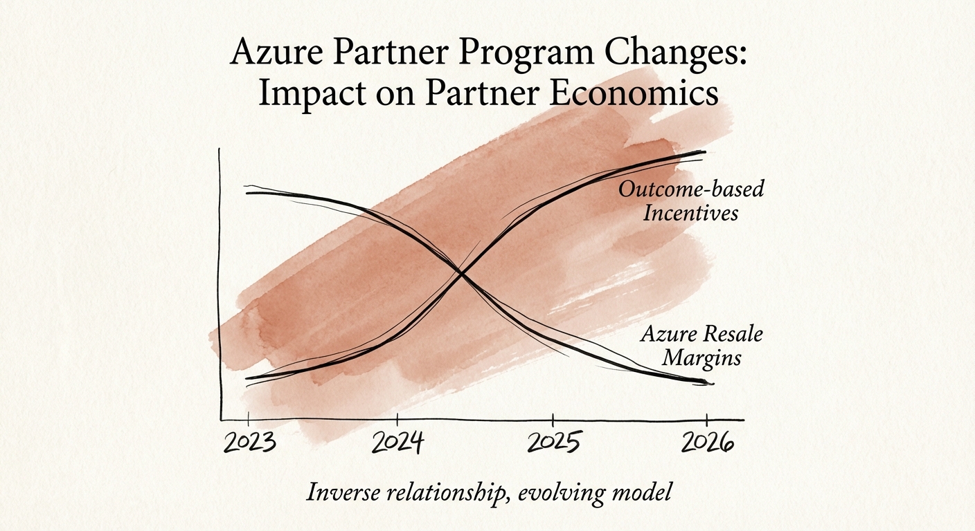 Graph showing the inverse relationship between Azure resale margins and outcome-based incentives from 2023 to 2026.