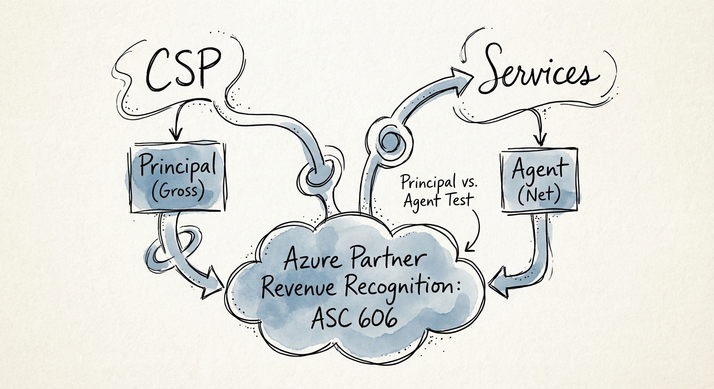 Diagram illustrating Principal vs. Agent test under ASC 606 for Cloud Solution Providers