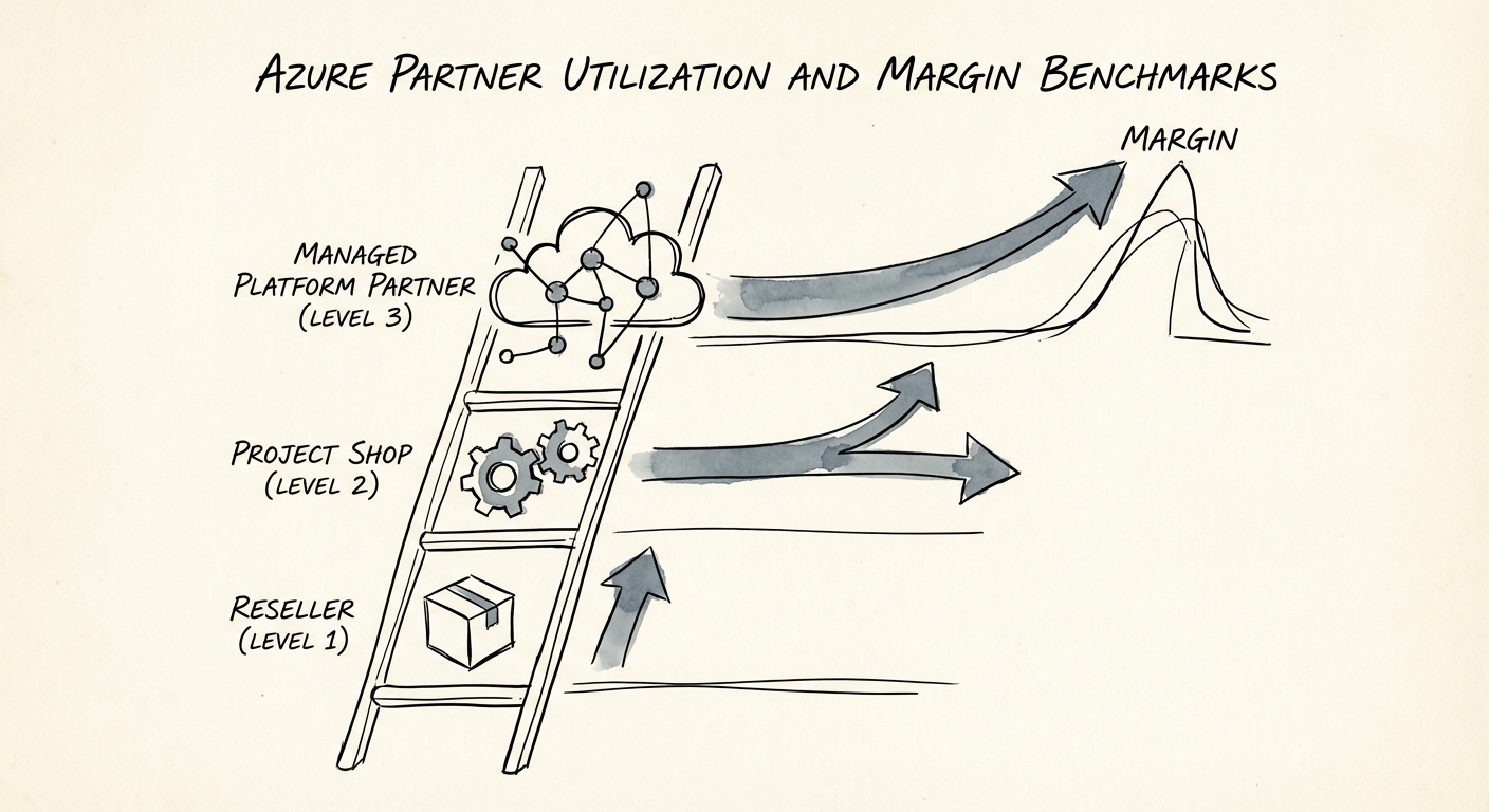 Visual breakdown of the Azure Partner Margin Ladder: Reseller (Level 1), Project Shop (Level 2), and Managed Platform Partner (Level 3).