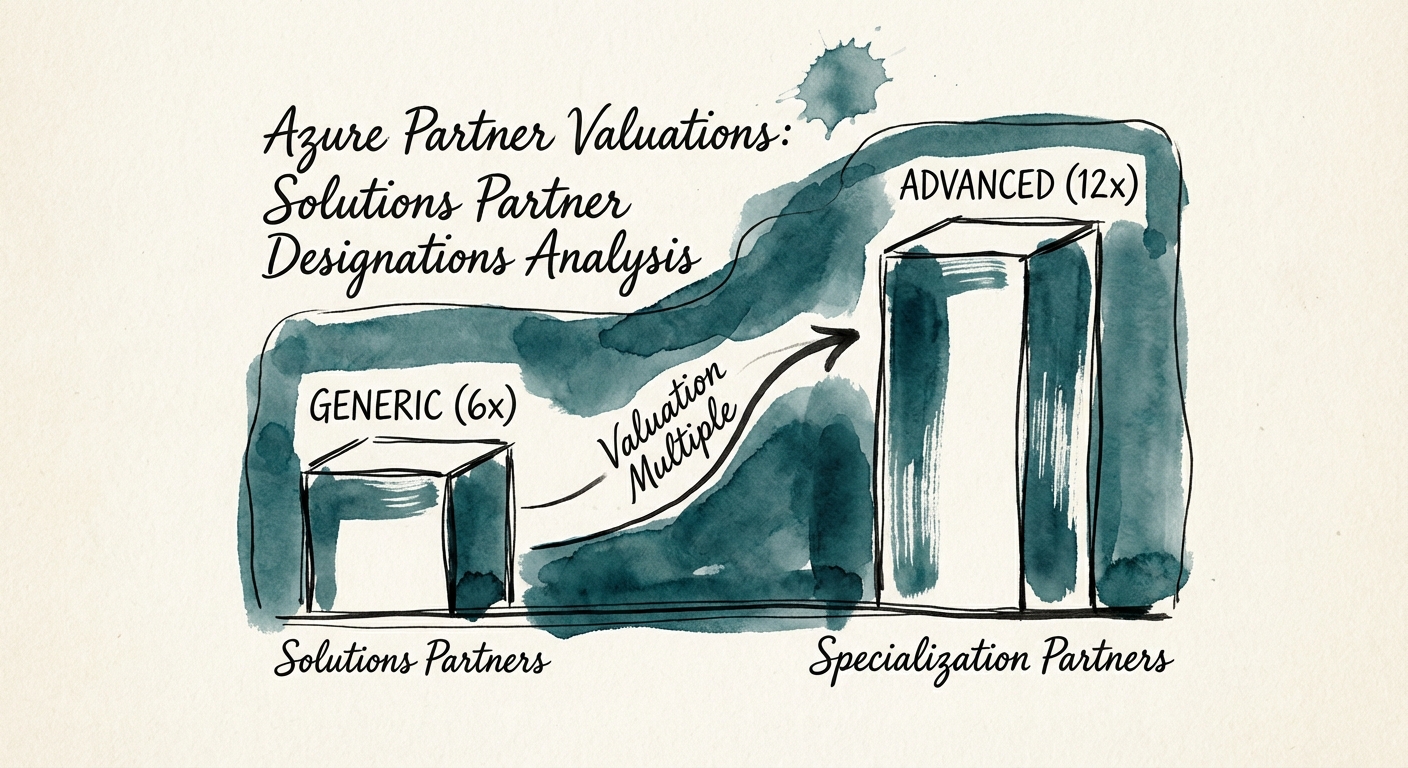 Chart showing valuation multiple spread between Generic Solutions Partners (6x) and Advanced Specialization Partners (12x)