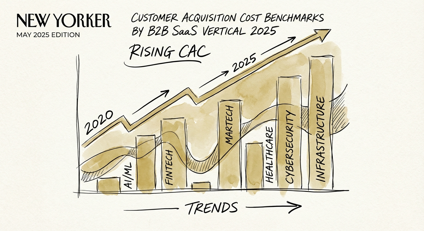Graph showing rising B2B SaaS Customer Acquisition Costs from 2020 to 2025 across verticals