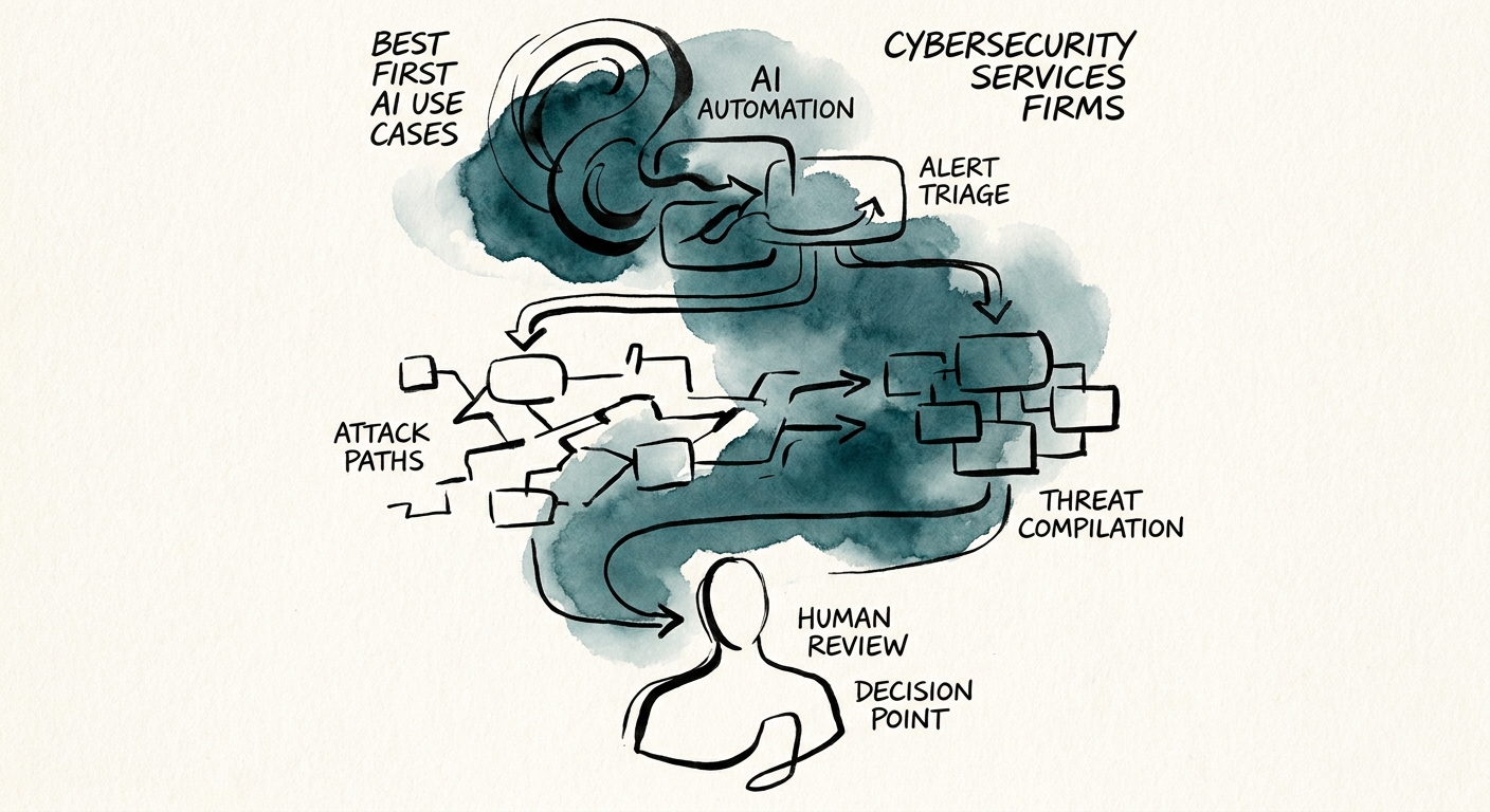 Governed AI workflow for cybersecurity ticket summary, alert enrichment, and client report review.