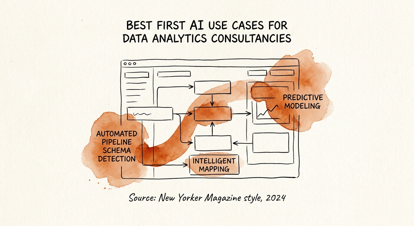 AI implementation checklist for data analytics consultancy showing source quality, permissions, review, adoption, and ROI measurement.