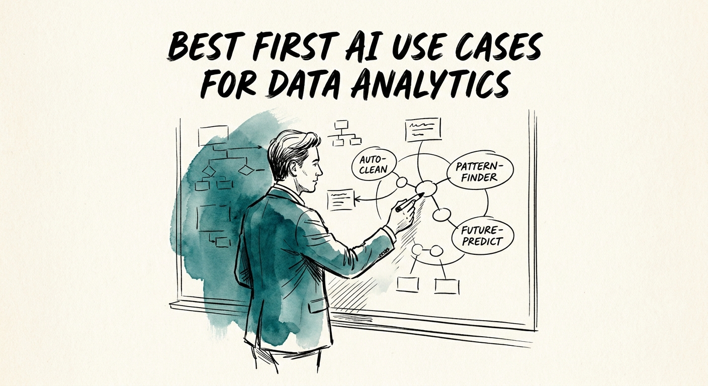 Leadership team reviewing a governed AI workflow plan for data analytics consultancy.