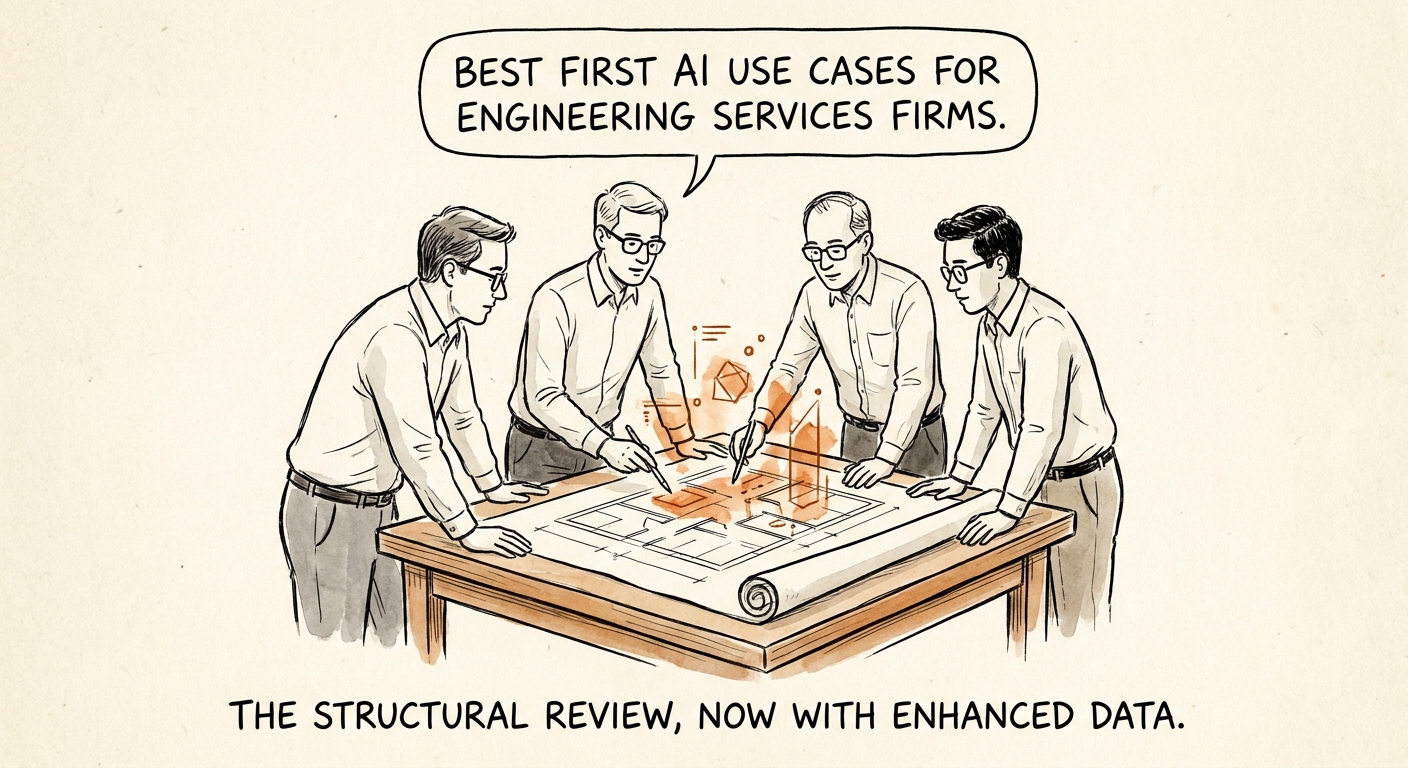 Engineering services team reviewing first AI workflow options for project and knowledge operations.