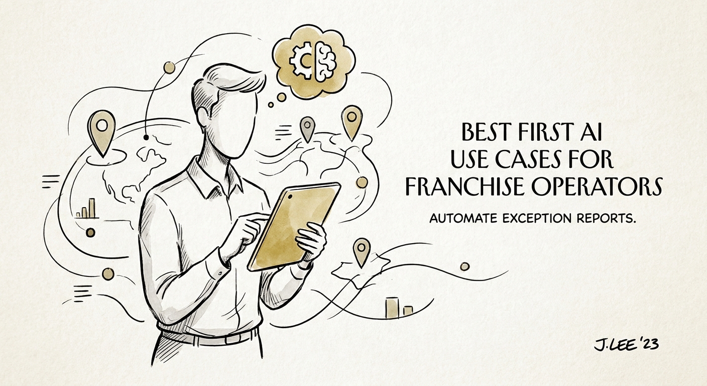 Franchise field operations leader reviewing unit playbooks, inspection notes, compliance exceptions, and AI-guided franchisee answers.
