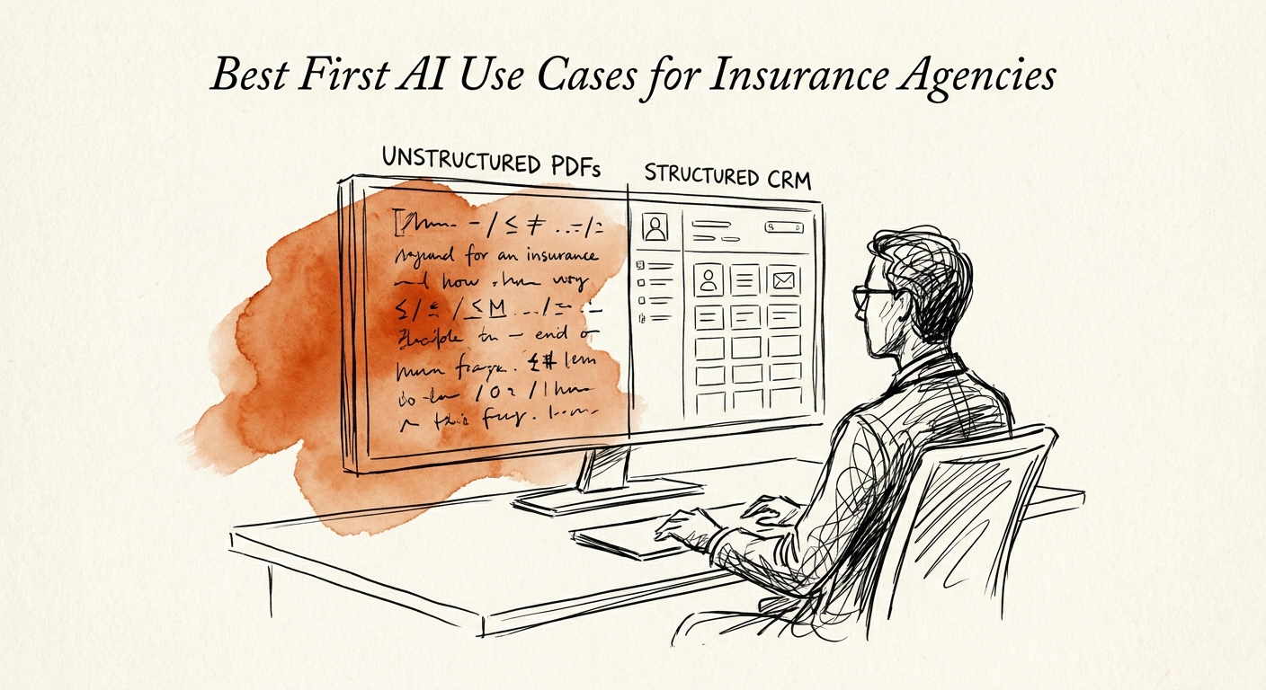 Insurance agency operations team reviewing AI workflows for submission intake, renewal preparation, policy comparison, notes, and follow-up.