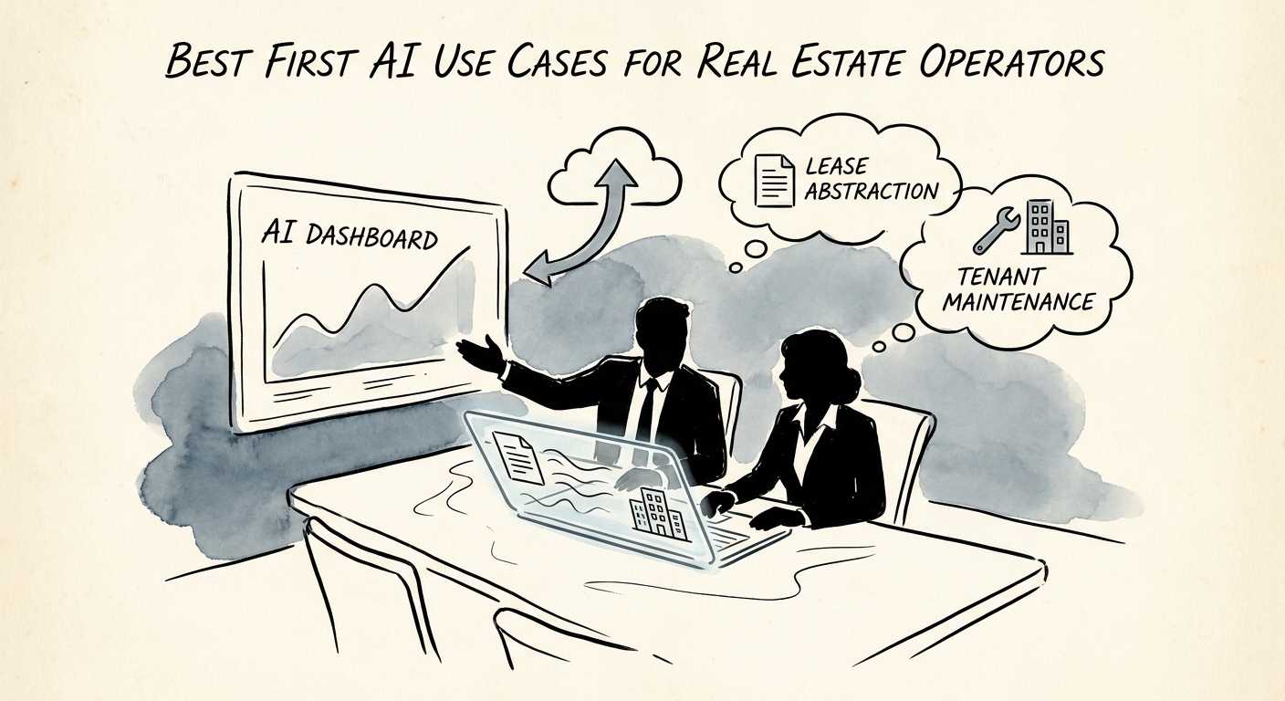 Real estate operators and property operations teams reviewing an AI workflow plan for document intake, vendor follow-up, tenant communication, and reporting.