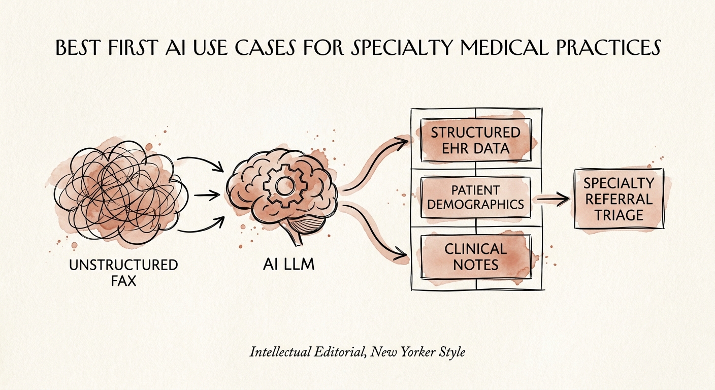 Healthcare operations workflow separating administrative AI use cases from clinical judgment.