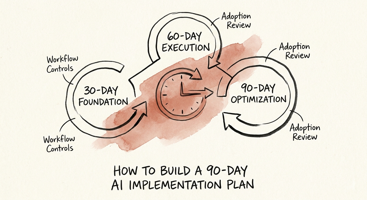 Ninety-day AI implementation sprint moving one workflow from scope to operating cadence.
