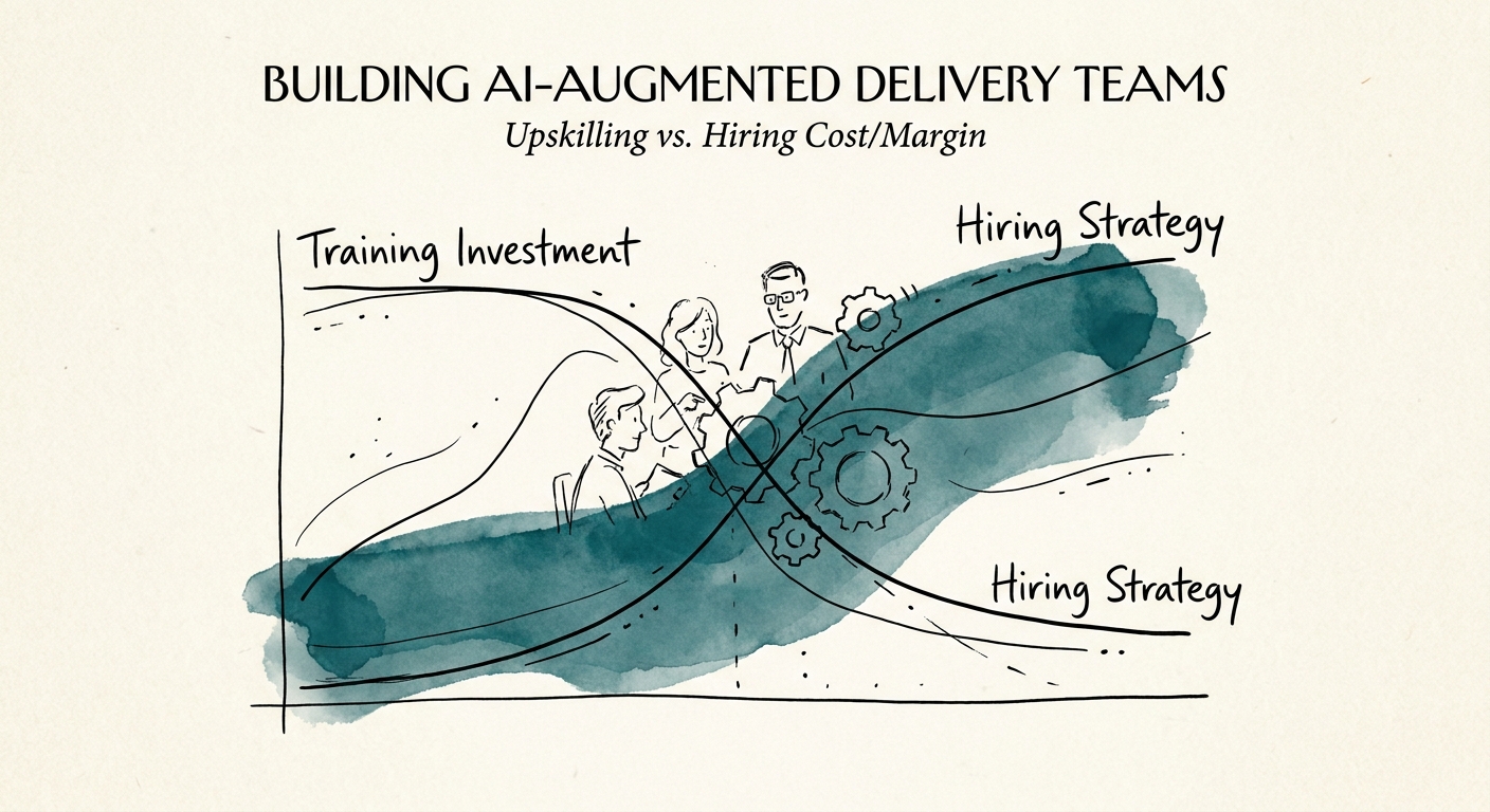 Graph showing the cost and margin comparison of upskilling existing engineers versus hiring new AI specialists.