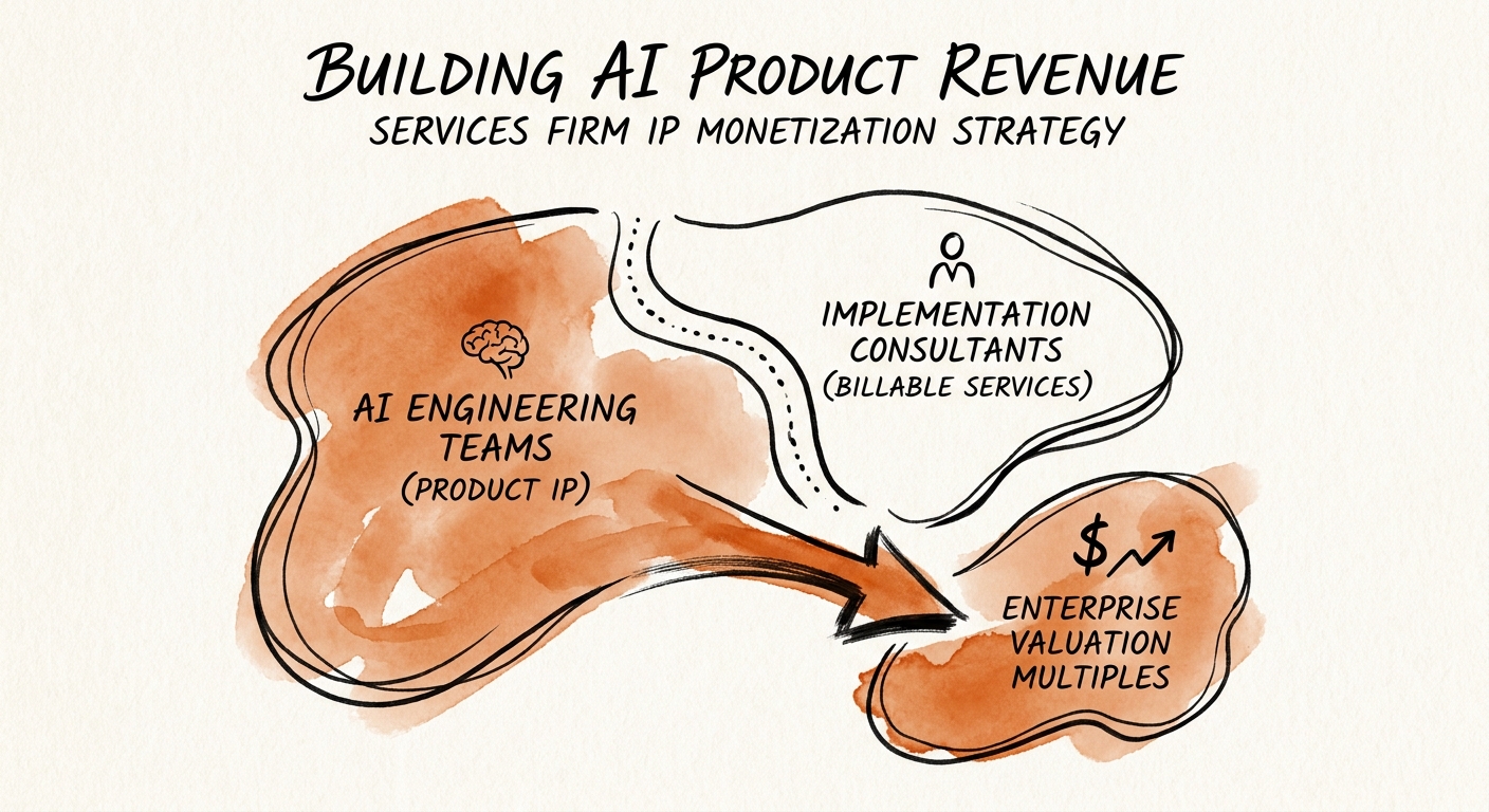 Diagram illustrating the separation of AI software engineering teams from billable implementation consultants to protect enterprise valuation multiples.