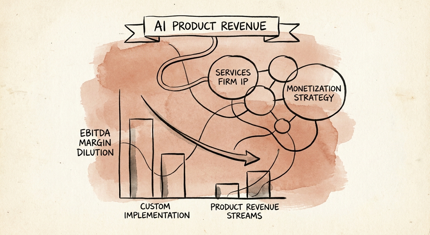 Chart showing EBITDA margin dilution when IT services firms blend custom implementation labor with AI software product revenue streams.