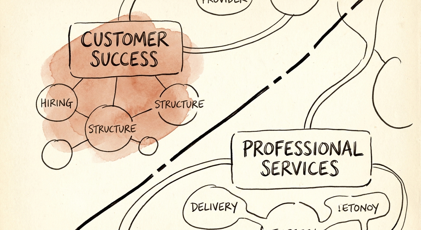 Organizational chart showing the strict decoupling of Customer Success from Professional Services delivery.