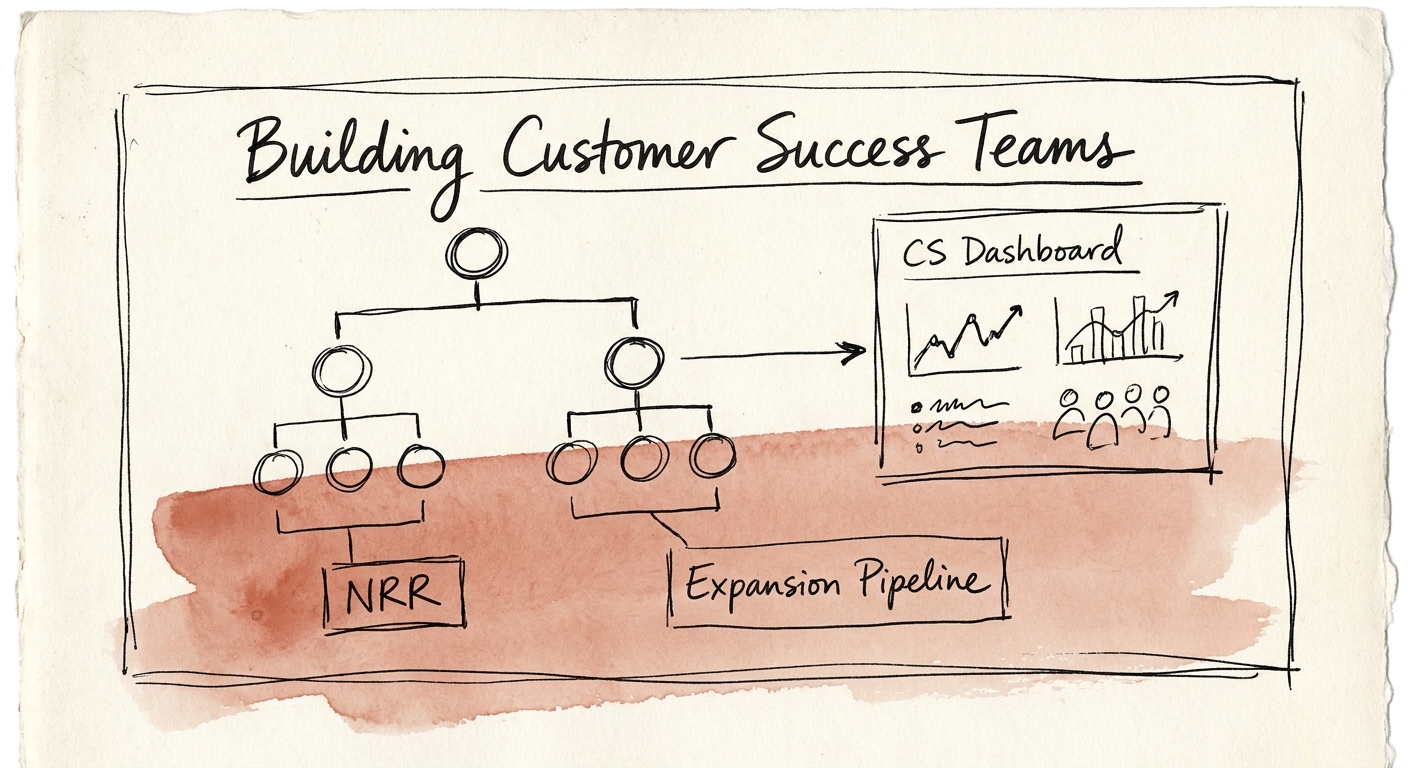 A dashboard displaying Customer Success metrics including NRR and expansion pipeline across a tech services organization.