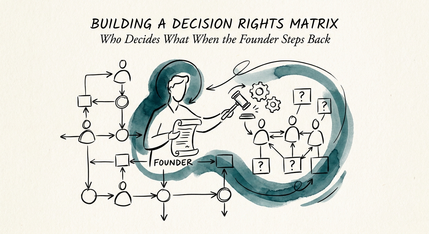 Abstract visualization of a decision rights matrix clarifying operational governance