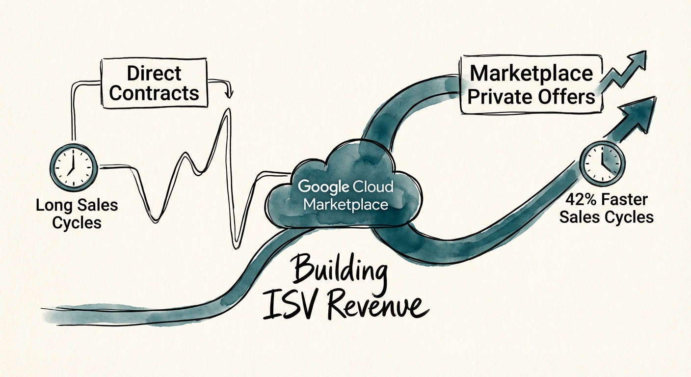 Chart illustrating the 42% reduction in sales cycles for Marketplace Private Offers vs Direct Contracts
