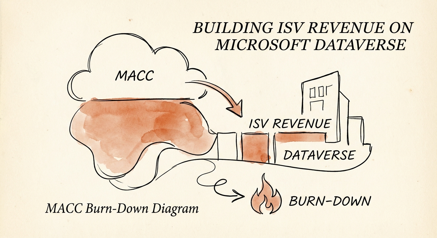 Diagram illustrating the MACC (Microsoft Azure Consumption Commitment) burn-down process for ISV software purchases.