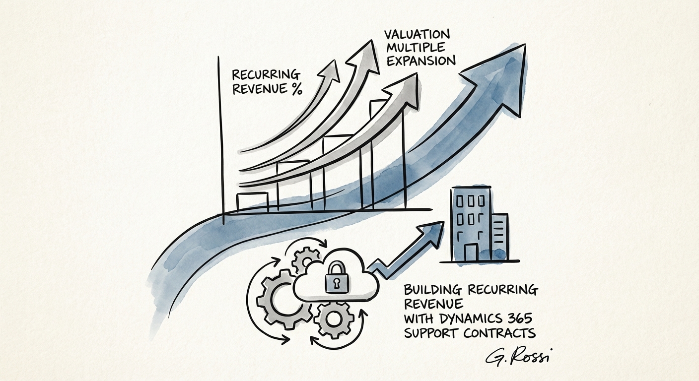 Chart showing valuation multiple expansion as recurring revenue percentage increases for IT services firms.