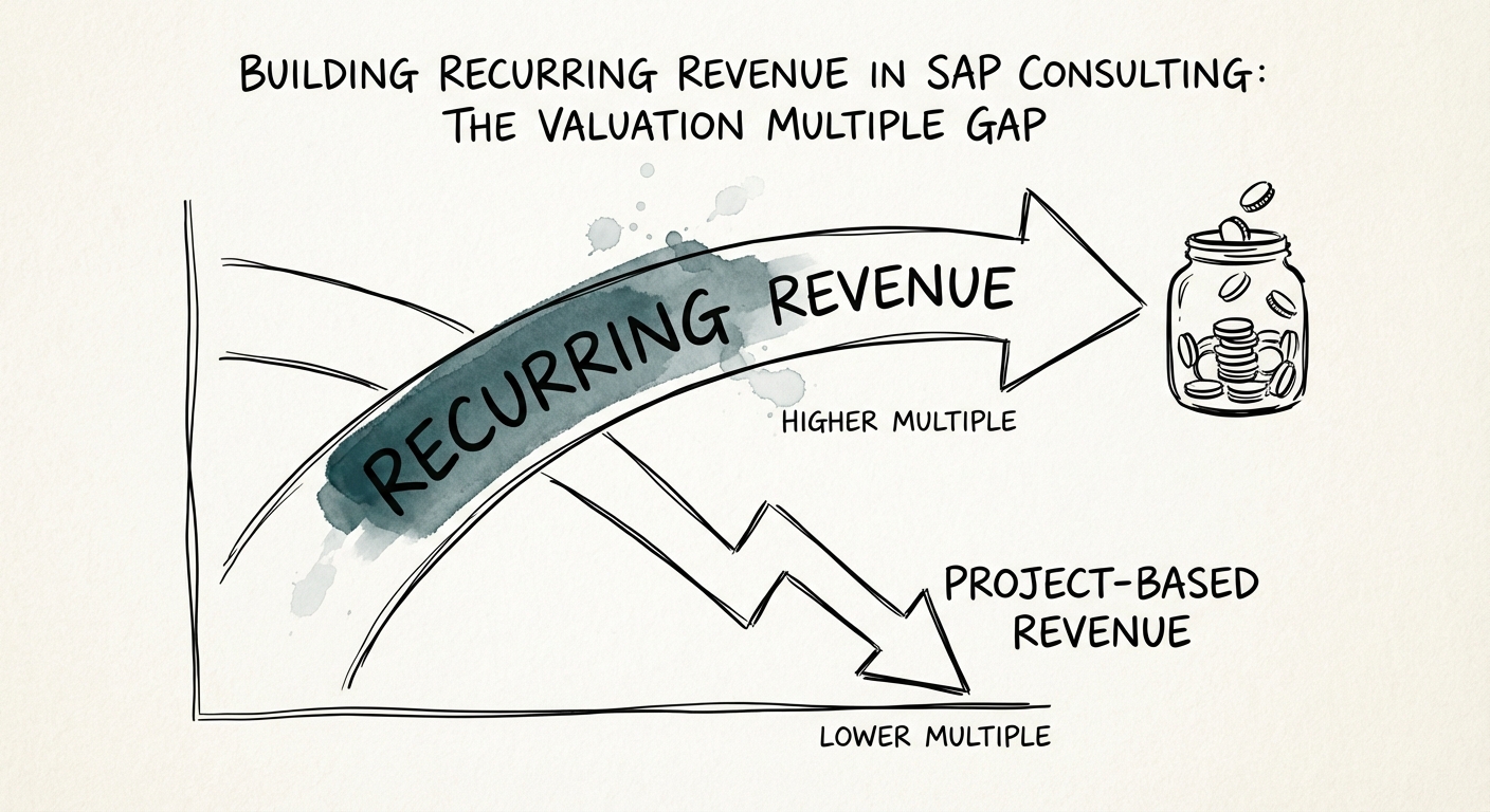 Chart showing valuation multiples gap between project-based SAP consulting revenue and recurring managed services revenue