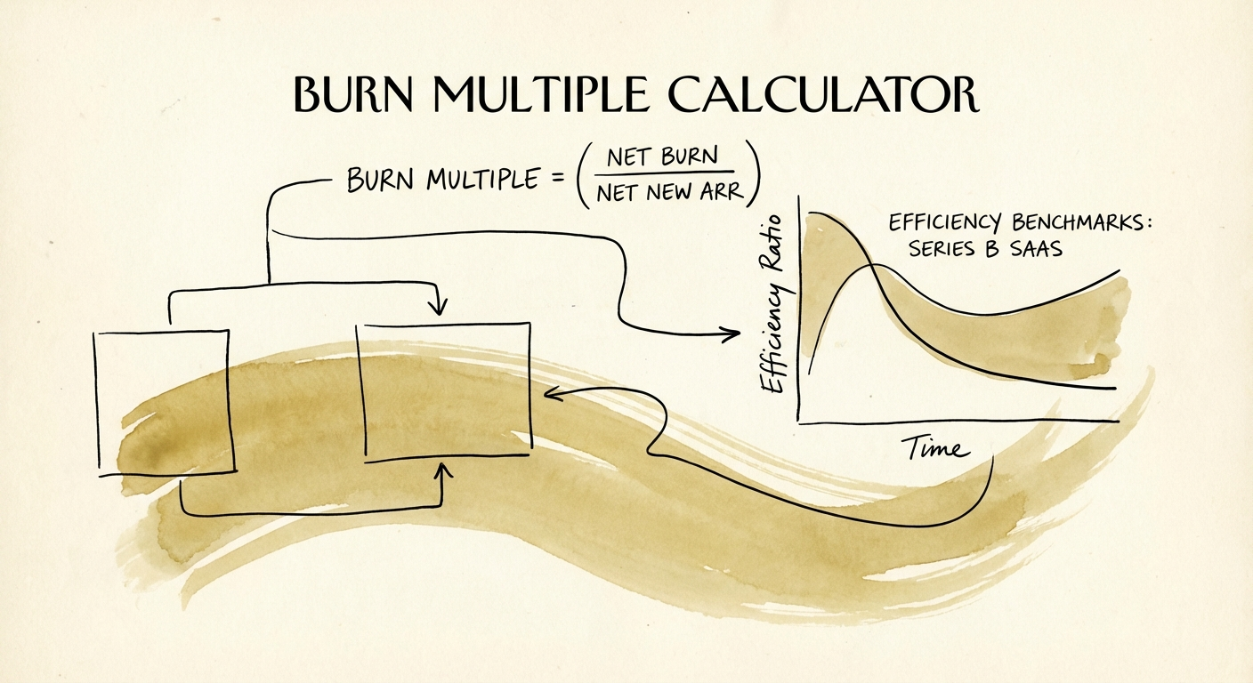 Burn Multiple calculator formula and efficiency benchmarks graph for Series B SaaS companies