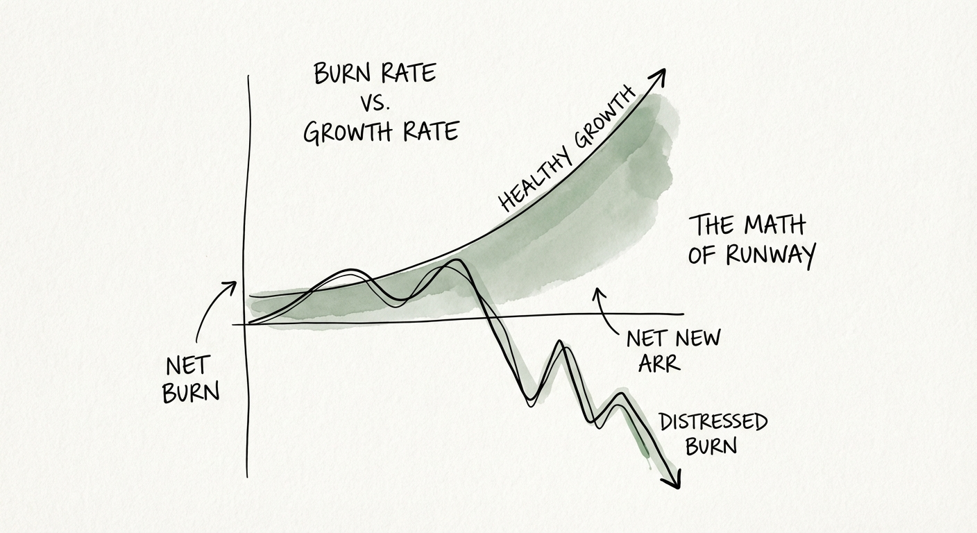 Graph showing the relationship between Net Burn and Net New ARR for healthy vs distressed startups.