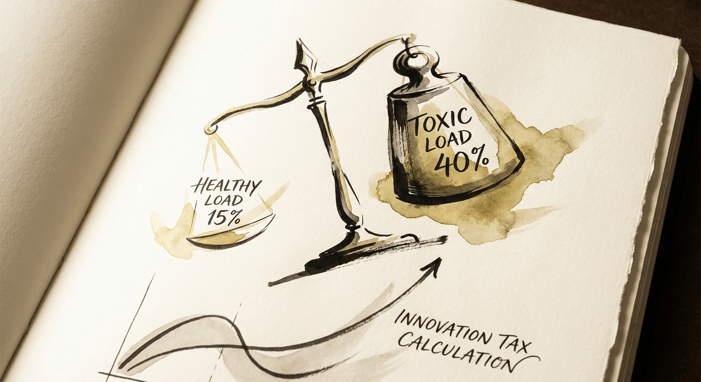 Graph contrasting healthy 15% technical debt load versus toxic 40% load in Series B companies