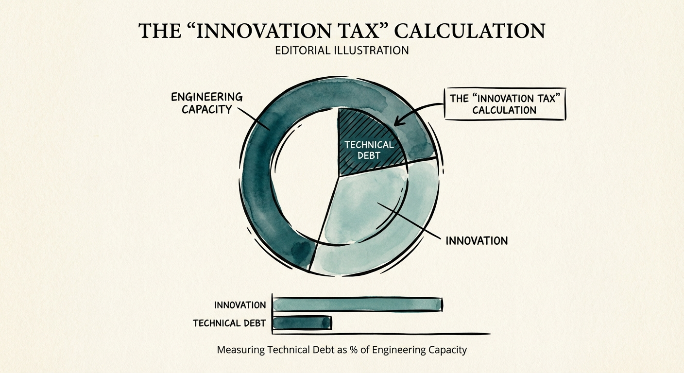 Chart showing engineering capacity allocation between innovation and technical debt maintenance