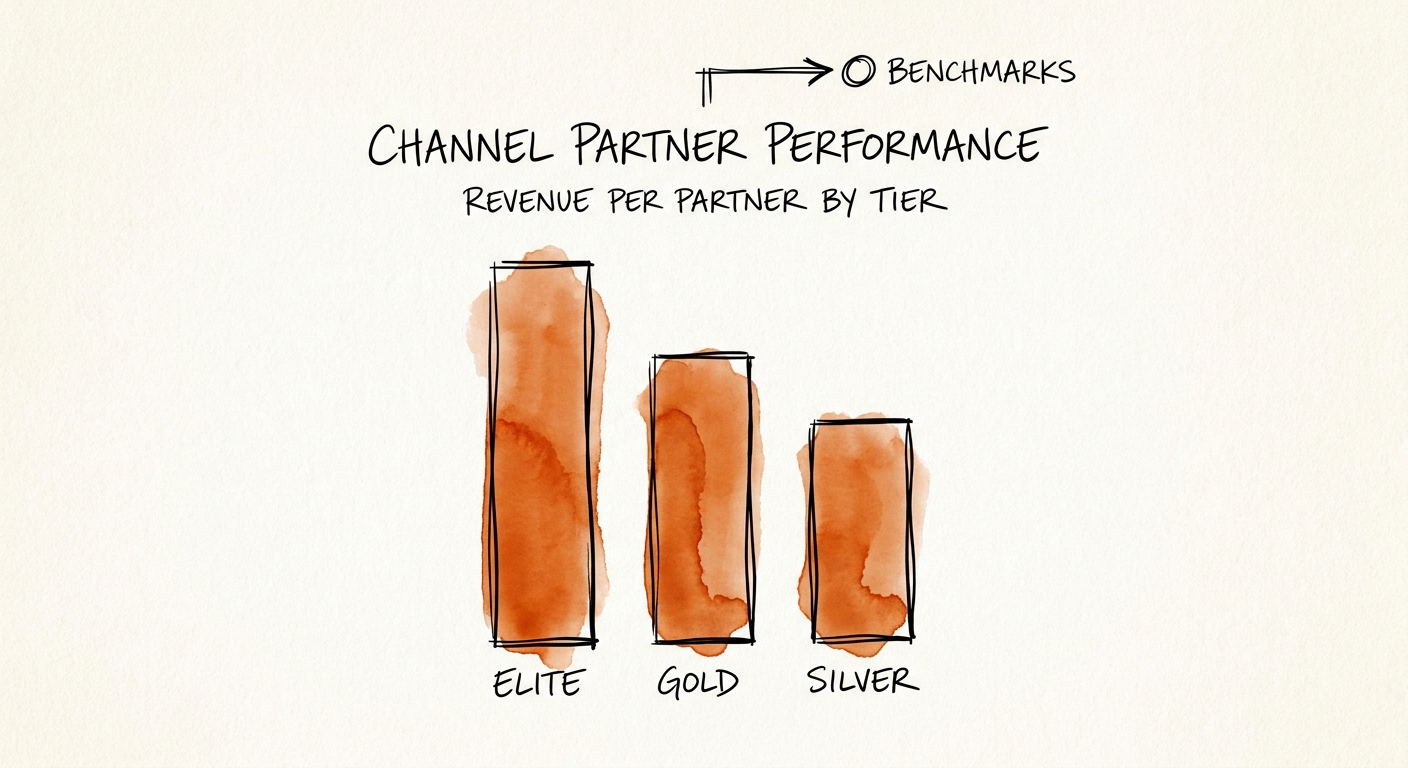 Bar chart illustrating channel partner revenue benchmarks by tier: Elite vs Gold vs Silver.