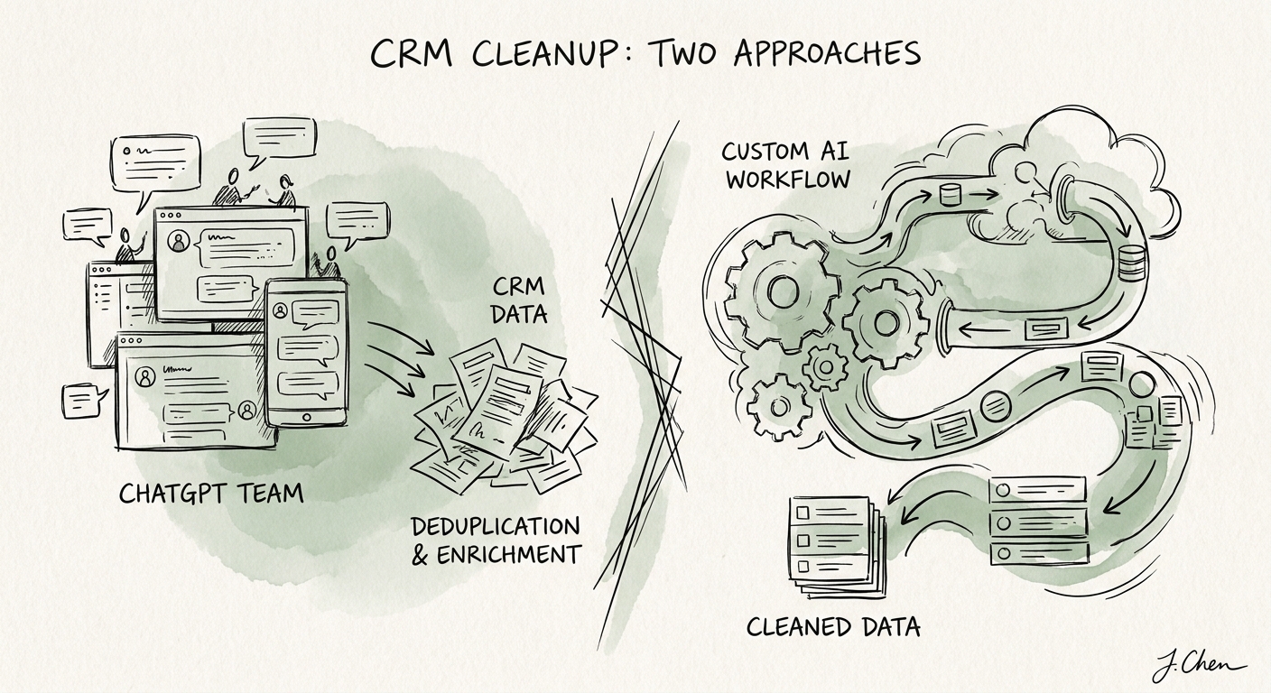 revenue operations reviewing CRM duplicate records and field-quality rules before AI cleanup.