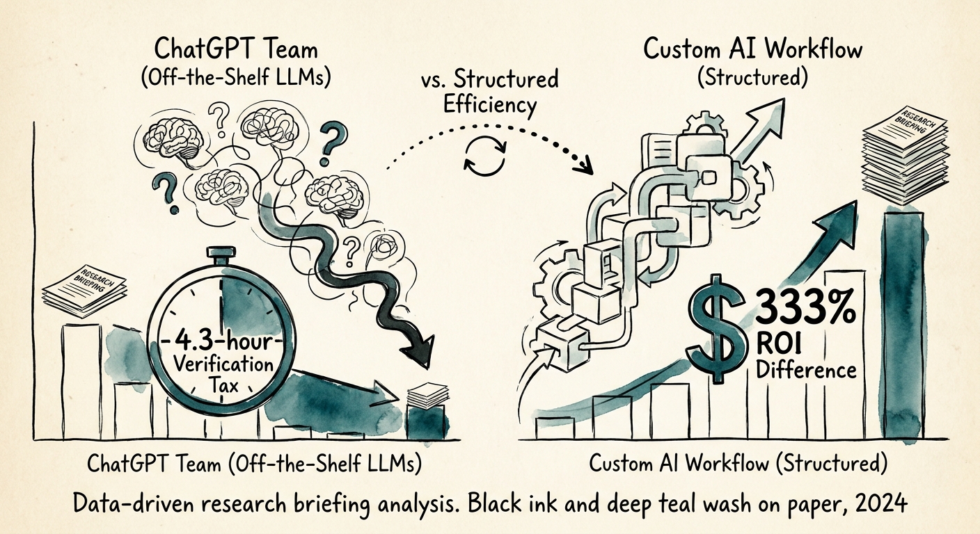 Decision model comparing flexible ChatGPT research with governed briefing workflows that preserve source confidence and reviewer evidence.