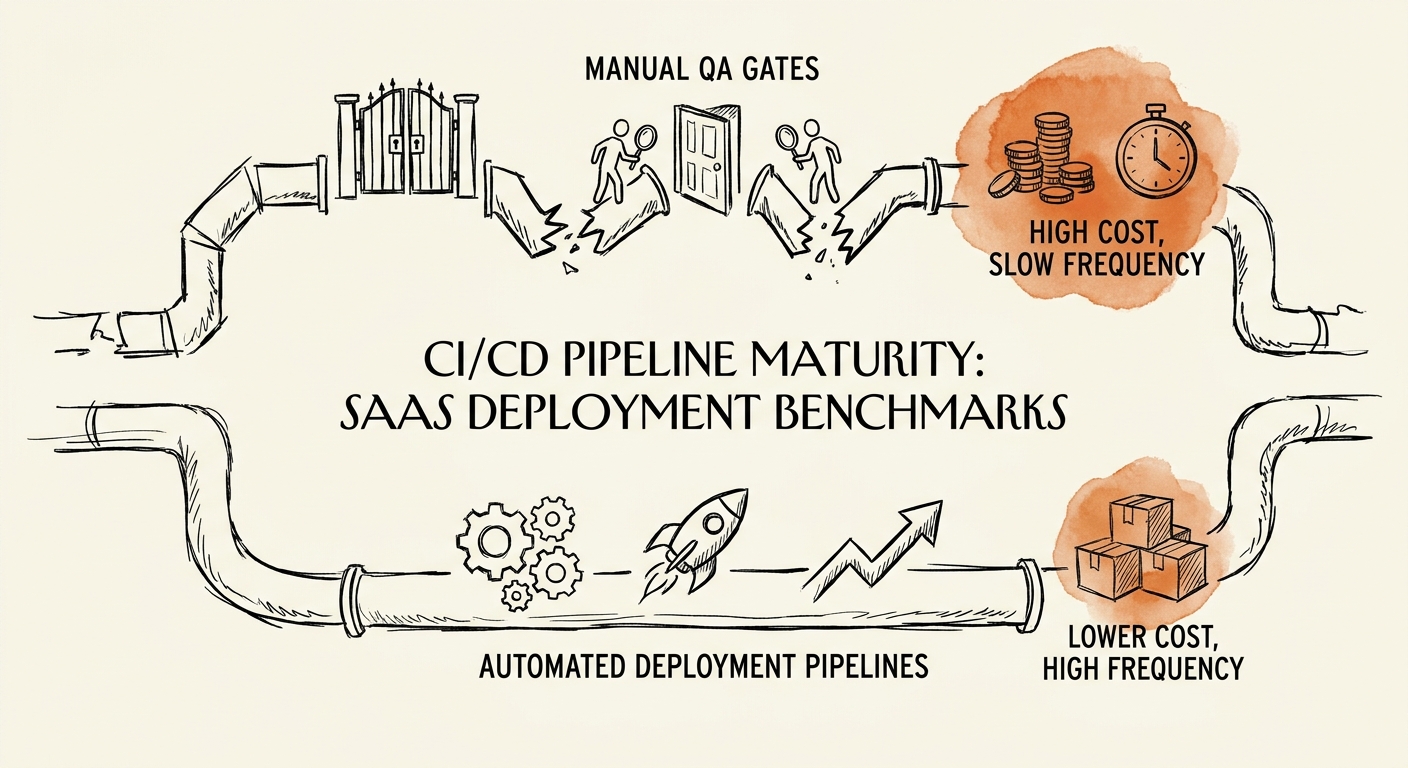 Diagram illustrating the cost of manual QA gates versus automated deployment pipelines in enterprise SaaS
