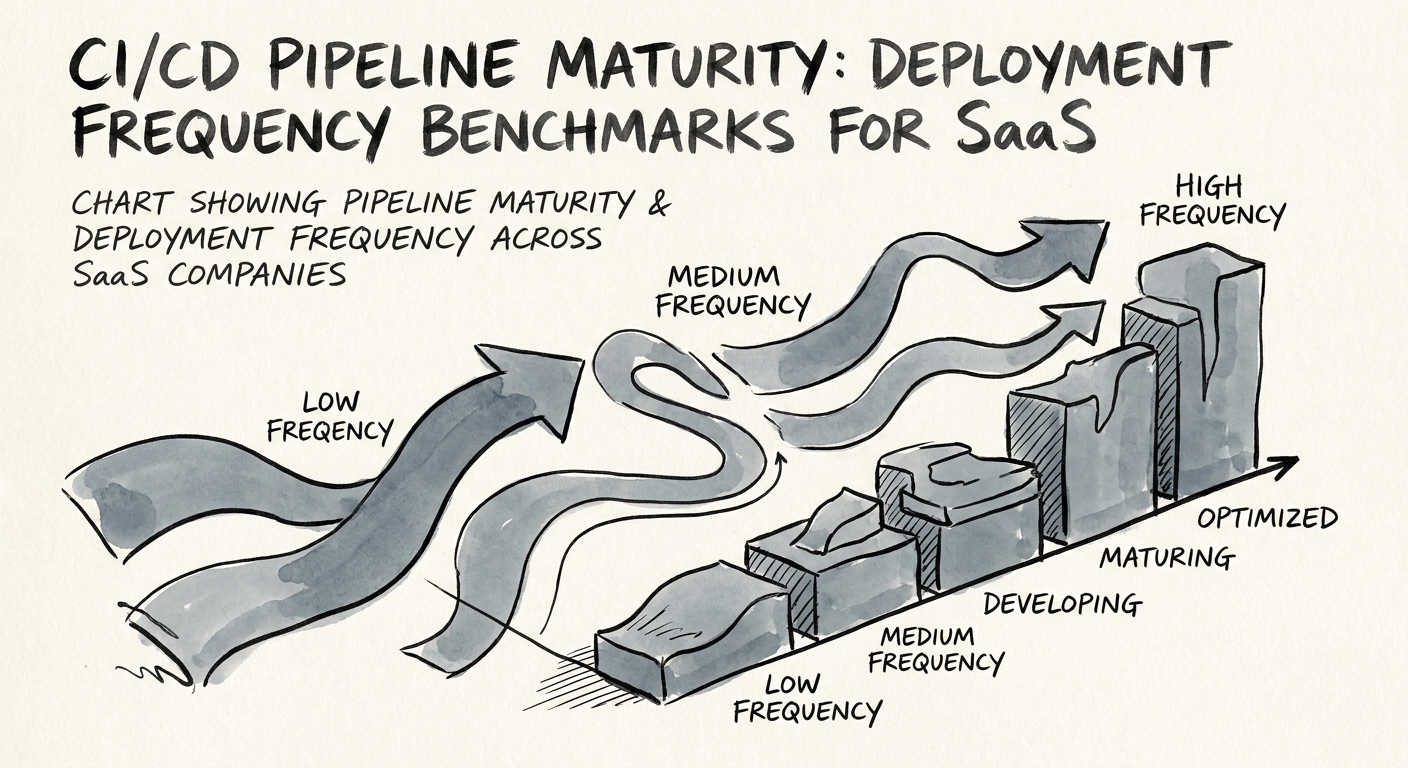 Chart showing CI/CD pipeline maturity benchmarks and deployment frequency across SaaS companies
