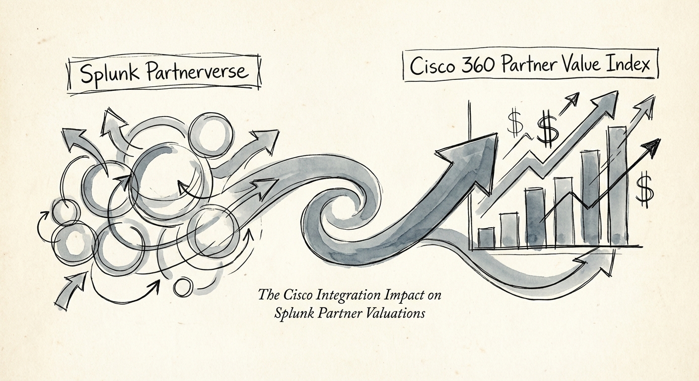 Diagram illustrating the transition from Splunk Partnerverse to Cisco 360 Partner Value Index